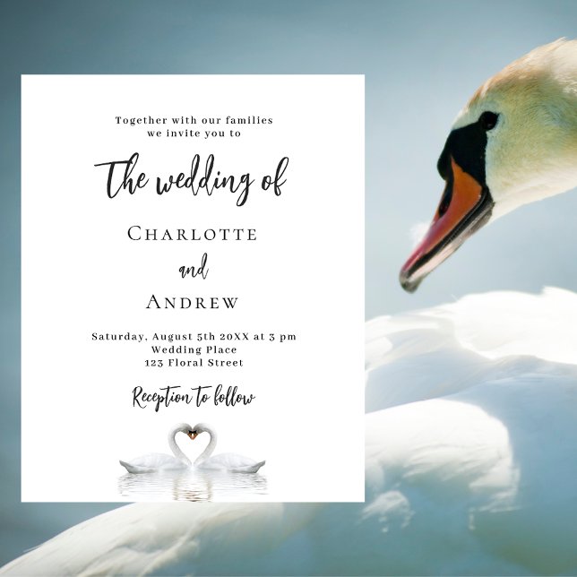 Flyer Invitación a la boda de pareja de cisnes con presu (Subido por el creador)