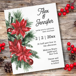 Flyer Invitación a la boda de pinos y Poinsettia Roja
