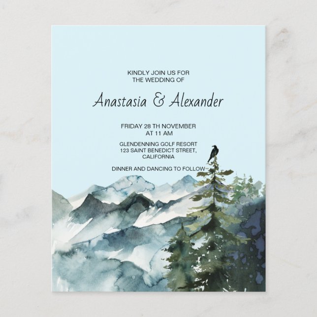 Flyer Invitación a la boda de presupuesto/bosque y monta (Frente)