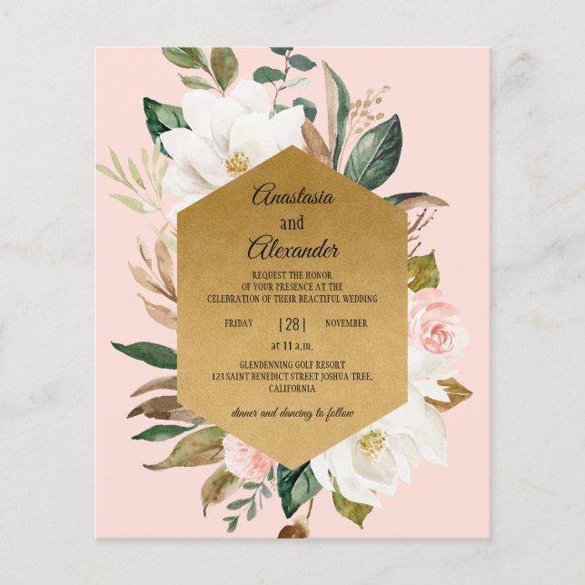 Flyer Invitación a la boda de presupuesto/flores. Invita (Frente)