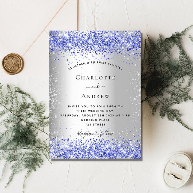 Flyer Invitación a la boda de purpurina azul plateado (Subido por el creador)