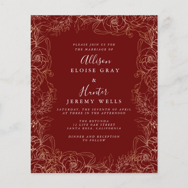 Flyer Invitación a la boda de Relieve metalizado de oro  (Frente)