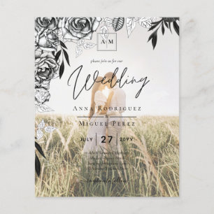 Flyer Invitación a la boda de Rosas negros con foto de d