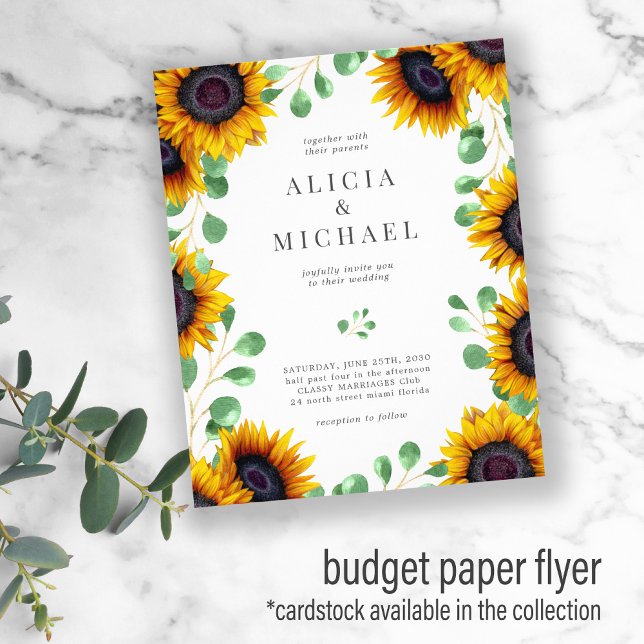 Flyer Invitación a la boda de Sunflower eucalyptus budge (Subido por el creador)