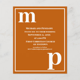 Flyer Invitación a la boda de un Naranja con un monogram