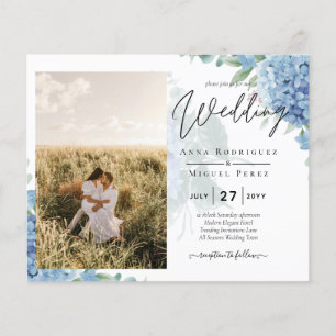 Flyer Invitación a la boda de una foto de Hydrangea azul