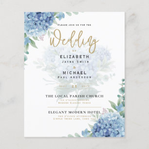 Flyer Invitación a la boda de una foto de Hydrangea azul