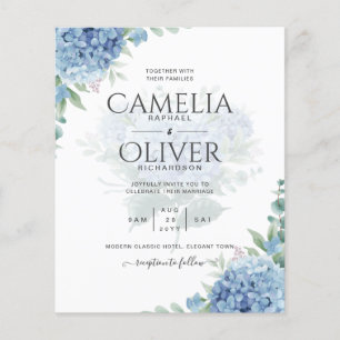 Flyer Invitación a la boda de una foto de Hydrangea azul