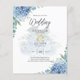 Flyer Invitación a la boda de una foto de Hydrangea azul