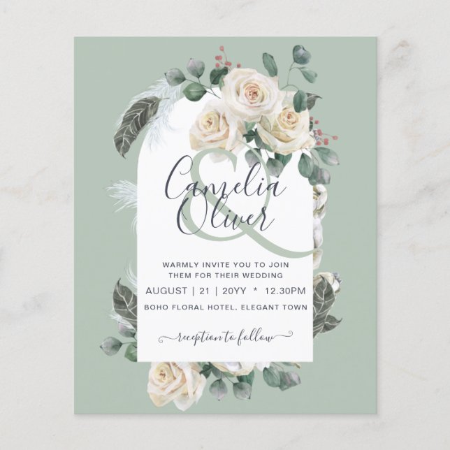Flyer Invitación a la boda del Arco de Rosas Blancas con (Frente)