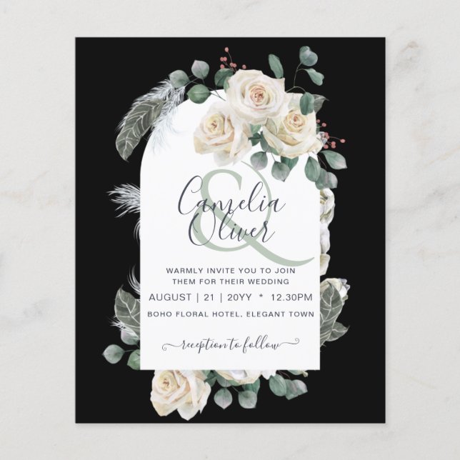 Flyer Invitación a la boda del Arco de Rosas Blancas con (Frente)