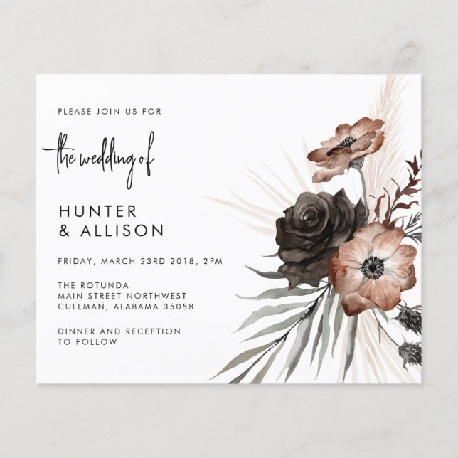 Flyer Invitación a la boda del Boho gótico del PRESUPUES (Frente)