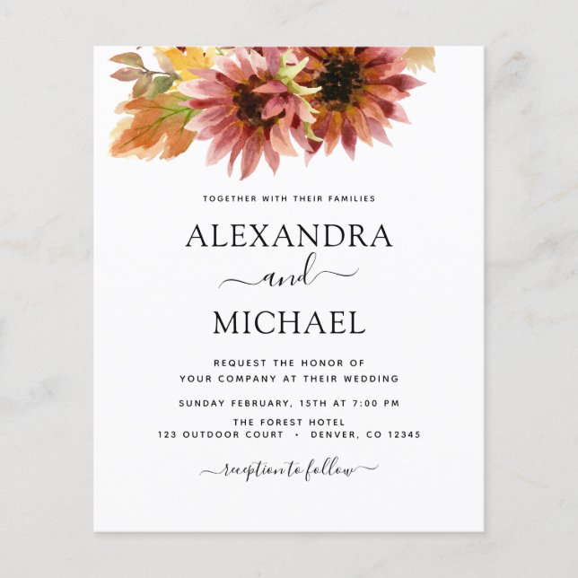 Flyer Invitación a la boda del País del Girasol Presupue (Frente)