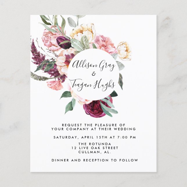 Flyer Invitación a la boda del presupuesto | Laural Flye (Frente)