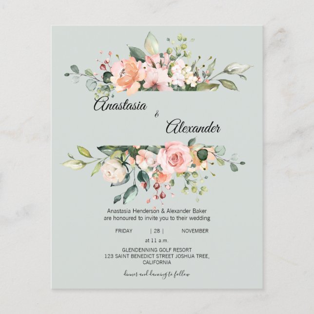 Flyer Invitación a la boda económica. Postal de invitaci (Frente)