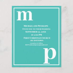 Flyer Invitación a la boda económica turquesa de monogra