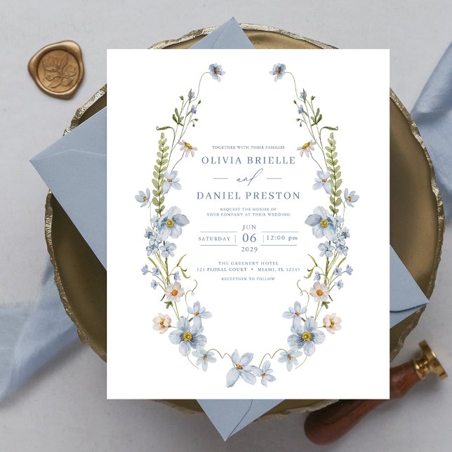 Flyer Invitación a la boda elegante azul y turbulenta (Subido por el creador)