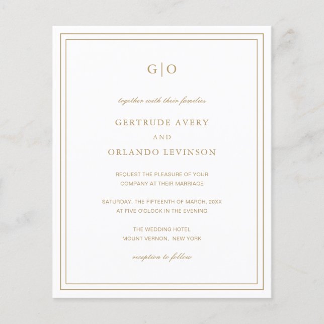 Flyer Invitación a la Boda Elegante de Oro Clásico (Frente)