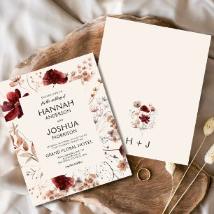 Flyer Invitación a la boda en monograma de flor silvestr