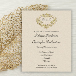Flyer Invitación a la boda Escudo Monogramada de Gold Bu