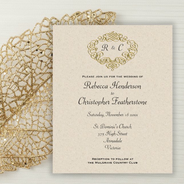 Flyer Invitación a la boda Escudo Monogramada de Gold Bu (Subido por el creador)