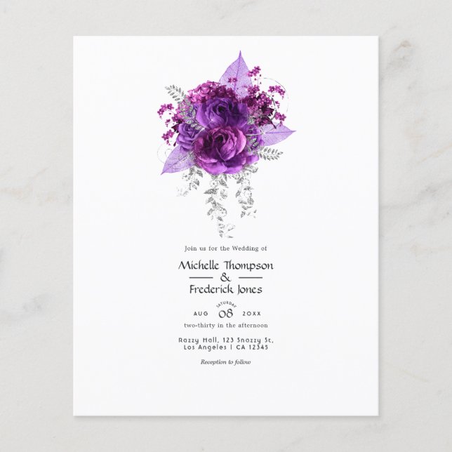 Flyer Invitación a la boda floral con acuarela de ciruel (Frente)