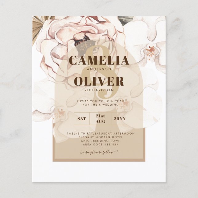 Flyer Invitación a la boda floral de champán rosa LeahG  (Frente)