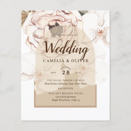 Flyer Invitación a la boda floral de champán rosa LeahG 