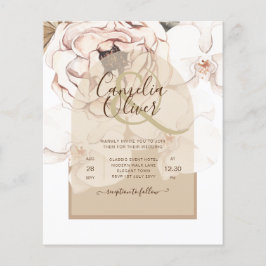 Flyer Invitación a la boda floral de champán rosa LeahG 