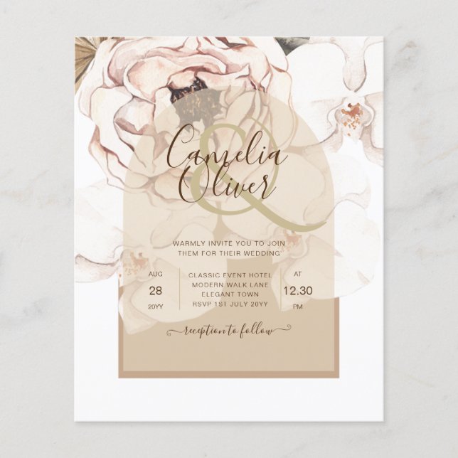 Flyer Invitación a la boda floral de champán rosa LeahG  (Frente)
