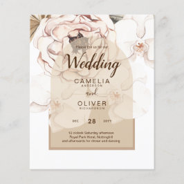 Flyer Invitación a la boda floral de champán rosa LeahG 