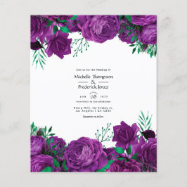 Flyer Invitación a la boda floral de color morado y verd
