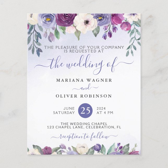 Flyer Invitación a la boda floral de Fuchsia (Frente)