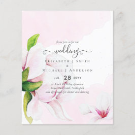 Flyer Invitación a la boda floral de la Magnolias rosa d