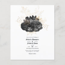 Invitación a la Boda Floral de Oro y Negro Vintage