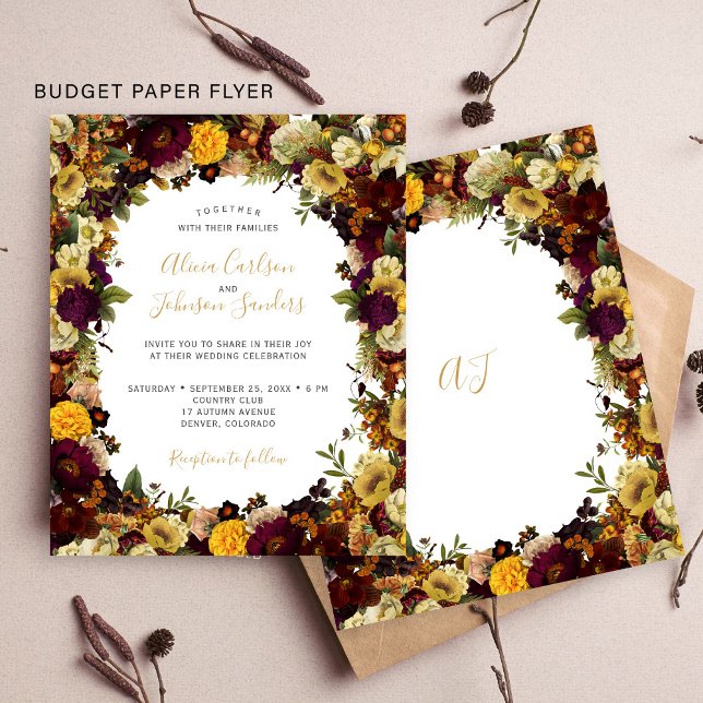 Flyer Invitación a la boda floral de otoño con presupues (Subido por el creador)