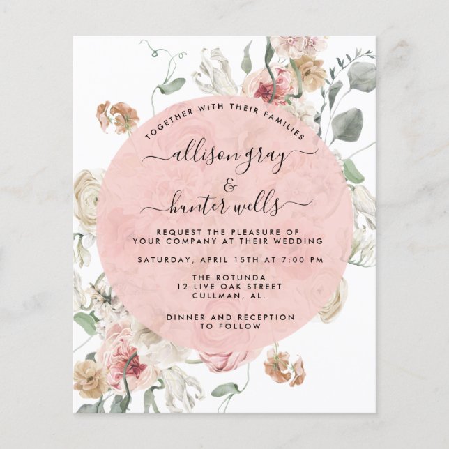 Flyer Invitación a la boda floral de presupuesto | Annab (Frente)