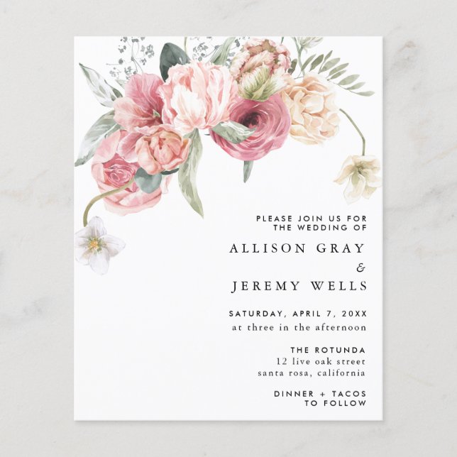 Flyer Invitación a la boda floral de presupuesto | Annab (Frente)