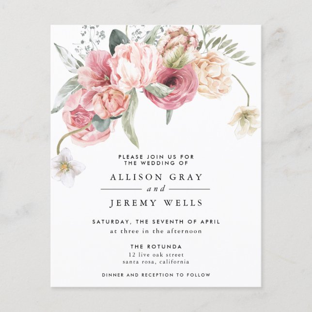 Flyer Invitación a la boda floral de presupuesto | Annab (Frente)