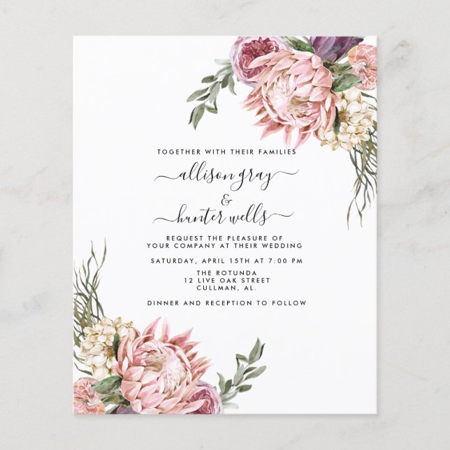 Flyer Invitación a la boda floral de presupuesto | Aubre (Frente)
