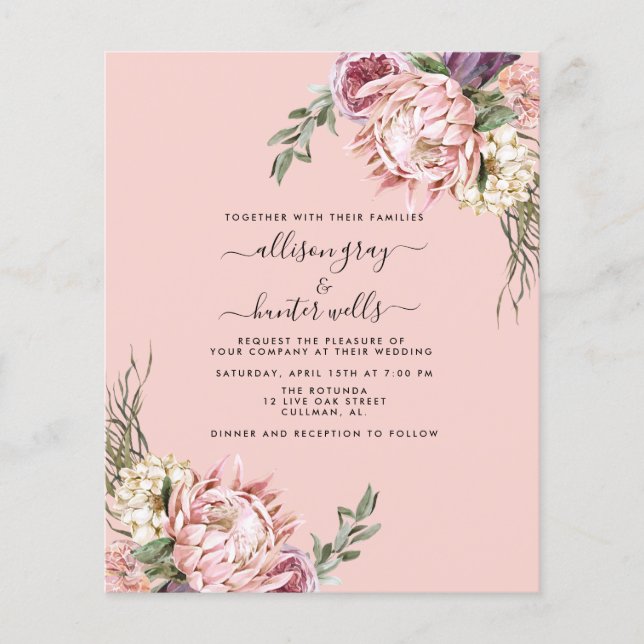 Flyer Invitación a la boda floral de presupuesto | Aubre (Frente)