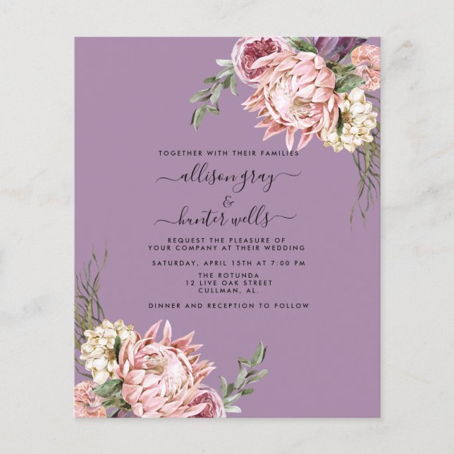 Flyer Invitación a la boda floral de presupuesto | Aubre (Frente)