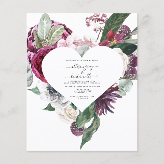 Flyer Invitación a la boda floral de presupuesto | Laura (Frente)