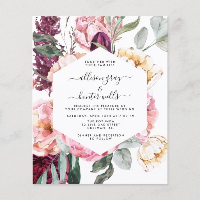 Flyer Invitación a la boda floral de presupuesto | Laura (Frente)