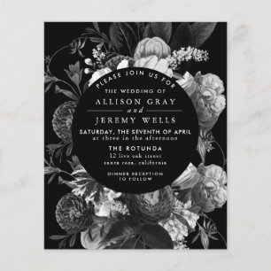 Flyer Invitación a la boda floral en blanco y negro