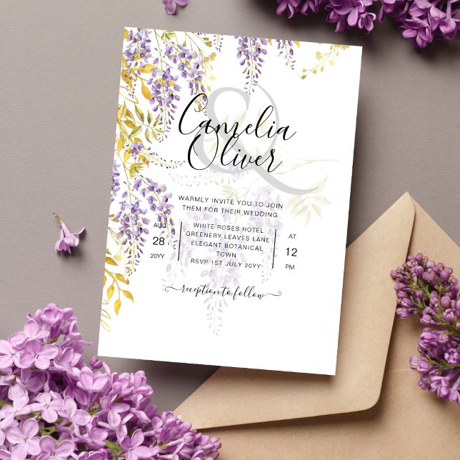 Flyer Invitación a la boda floral presupuestal Wisteria  (Subido por el creador)