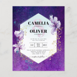 Flyer Invitación a la boda floral púrpura de la columna