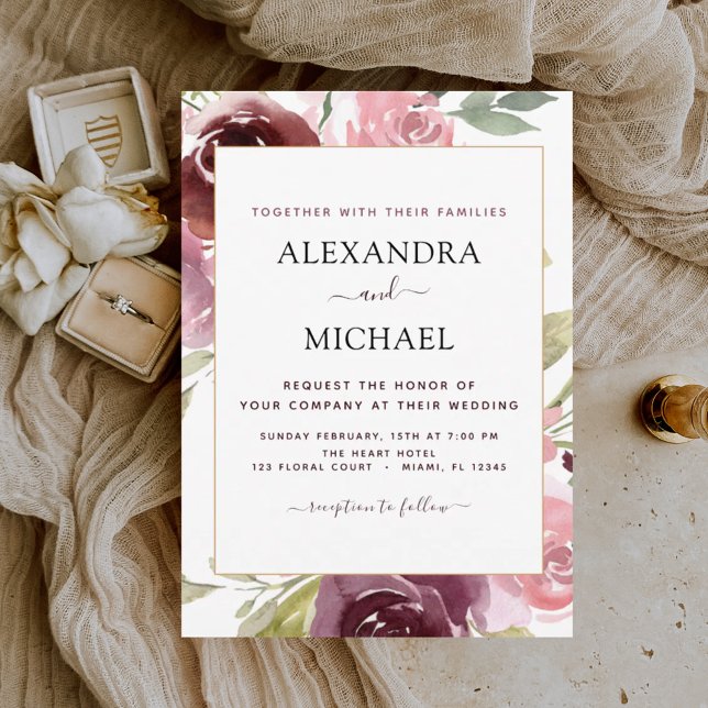 Flyer Invitación a la boda floral rosa borgoñona (Subido por el creador)