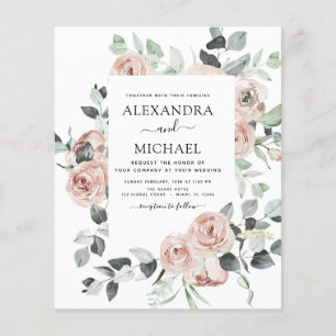 Flyer Invitación a la boda floral rosa y turbia