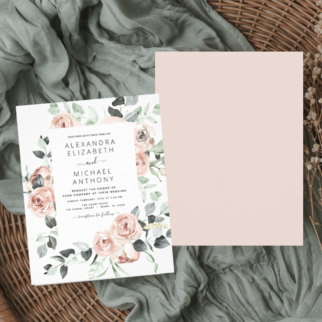 Flyer Invitación a la boda floral rosa y turbia (Subido por el creador)